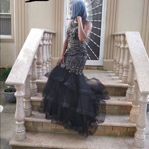 Bejeweled Black and Sliver Prom Dress